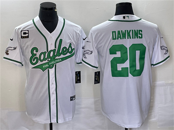Men's Philadelphia Eagles #20 Brian Dawkins White With C Patch Cool Base Baseball Stitched Jersey